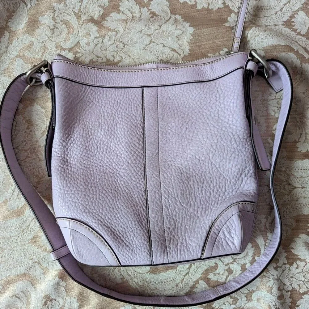 COACH Lilac Pastel Purple Crossbody Large Leather Bag with Buckle Handles F12319